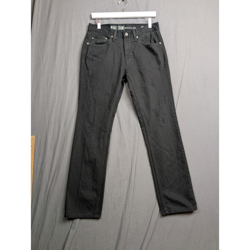 Free World Night Train Regular Black Straight Leg Distressed Jeans‎ Mens Size 30